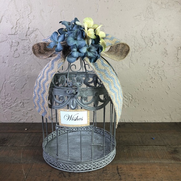 None Other - Gray & blue rustic wedding wishes birdcage None Other - Gray & blue rustic wedding wishes birdcage